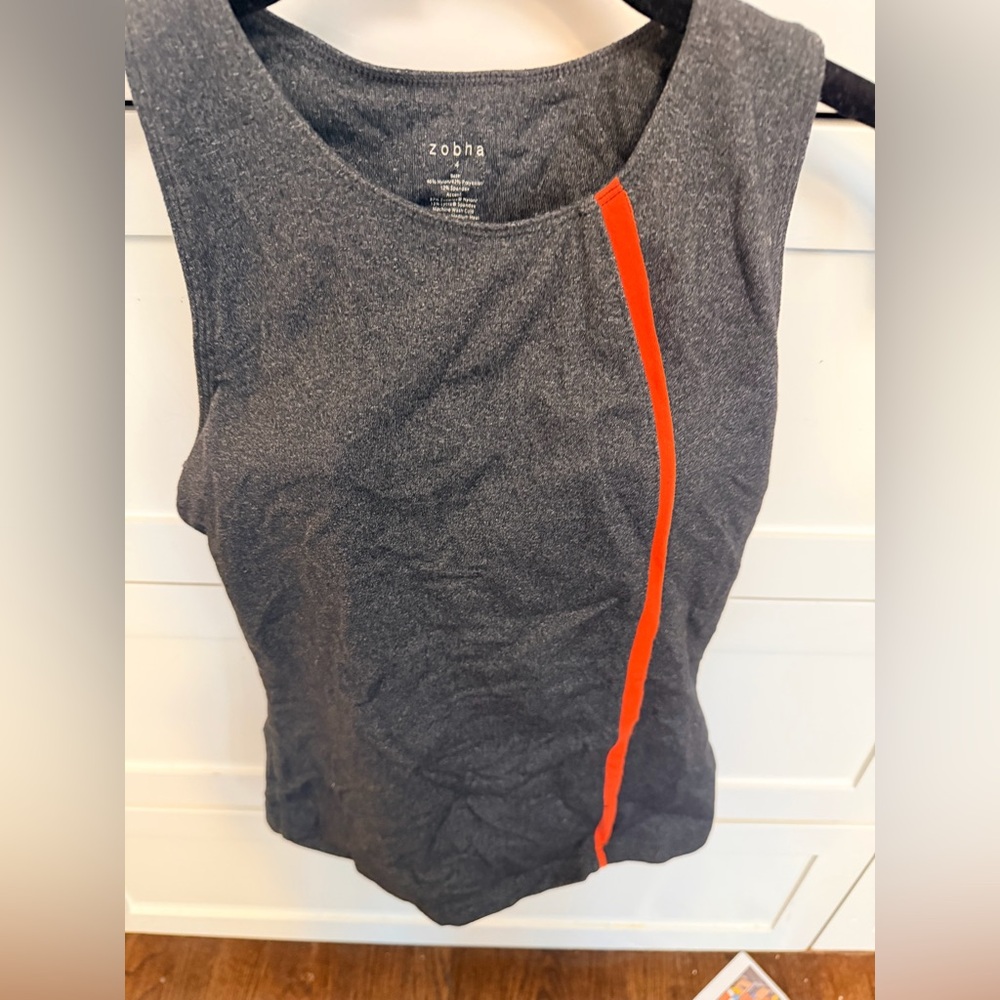 Zobha Charcoal Gray Tank with Orange Stripe and built in bra.